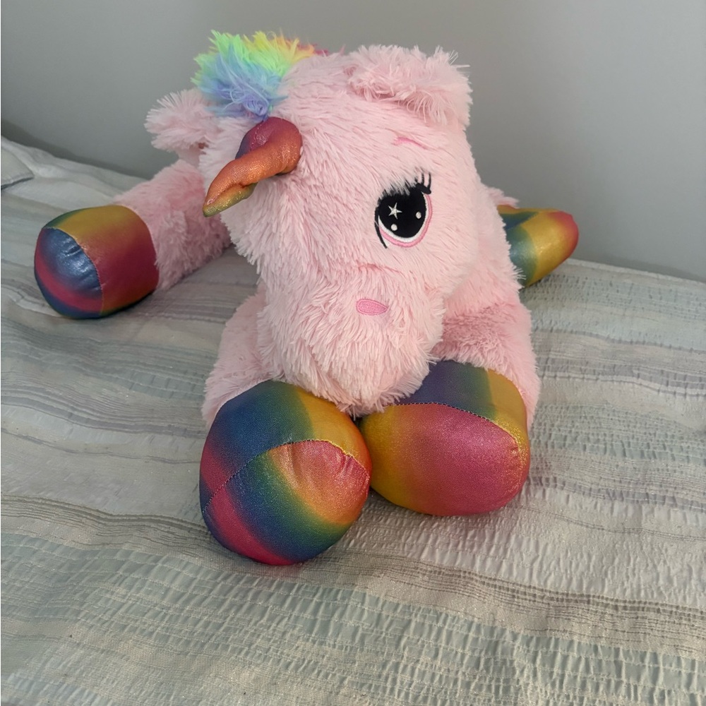 Plush Pink Rainbow Unicorn Stuffed Toy - Soft Cuddly Kids Toy